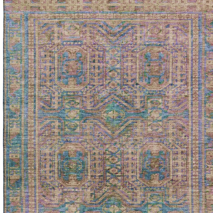 10' X 14' Geometric Washable Area Rug With UV Protection (708121) - Orange / Teal