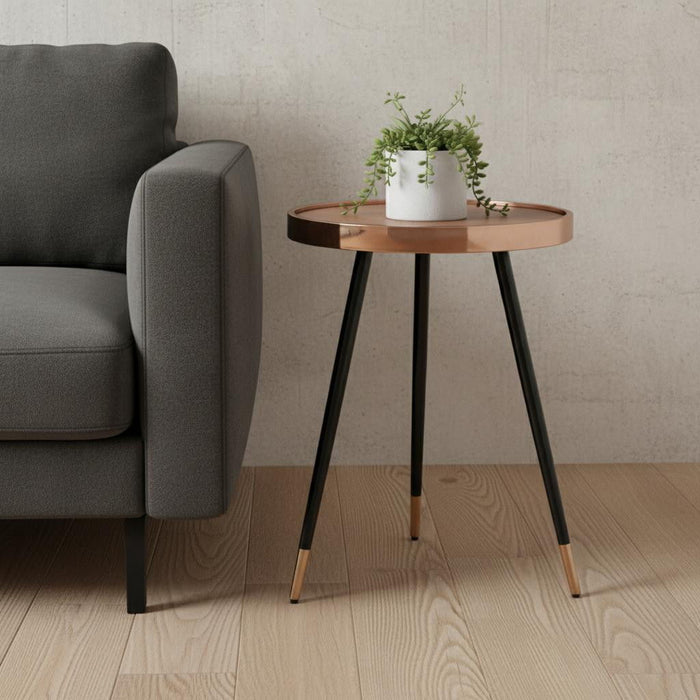 Wood Stainless Steel Round End Table (719955) - Walnut / Black / Rose