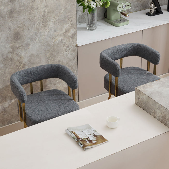 Set of two Giga decorative upholstered side chairs with cushioned seats and stylish fabric for living room decor.