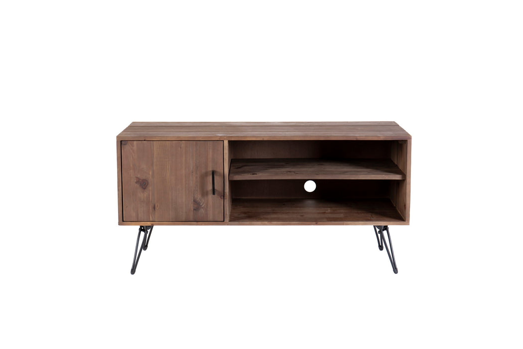 Giga vintage reclaimed wood TV stand with modern design, natural finish, media table for living room storage and decor.