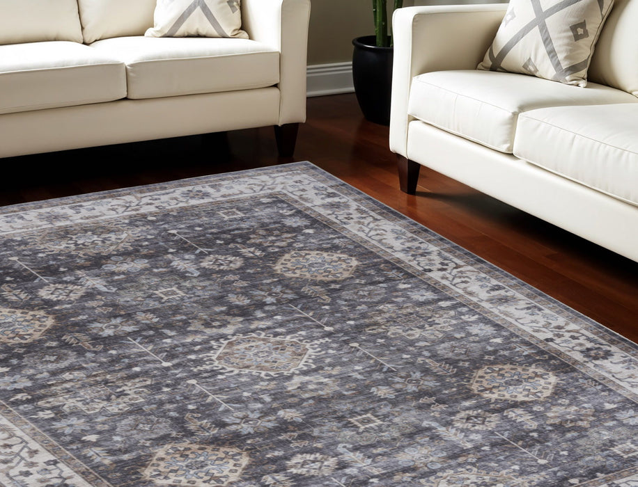 5' X 7' Oriental Distressed Non Skid Area Rug (553238) - Charcoal / Ivory