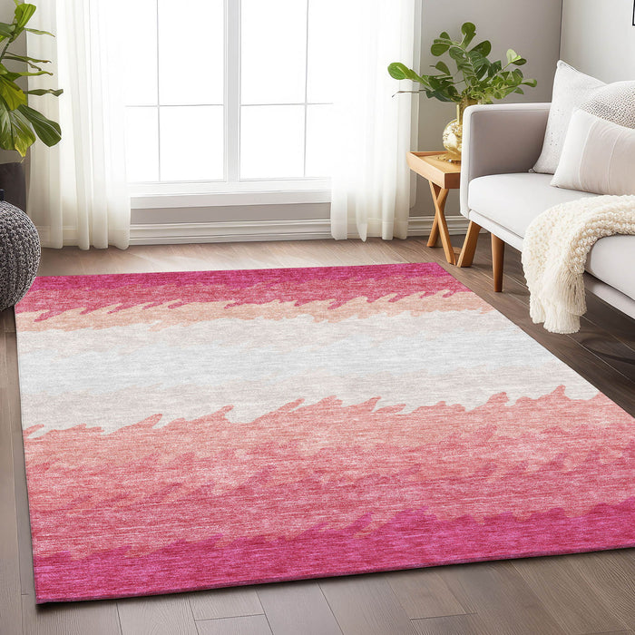 8' X 10' Striped Washable Area Rug With UV Protection - Blush And Ivory