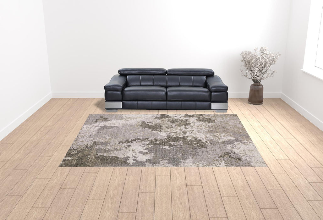 10' x 13' Abstract Power Loom Stain Resistant Area Rug - Gray Ivory Beige Tan Brown And Black