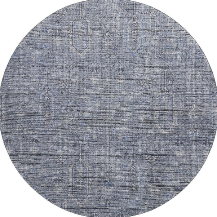 8' Southwestern Washable Round Rug With UV Protection - Blue And Gray