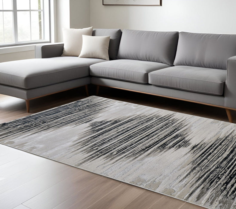 9' x 12' Geometric Power Loom Area Rug - Black And Silver