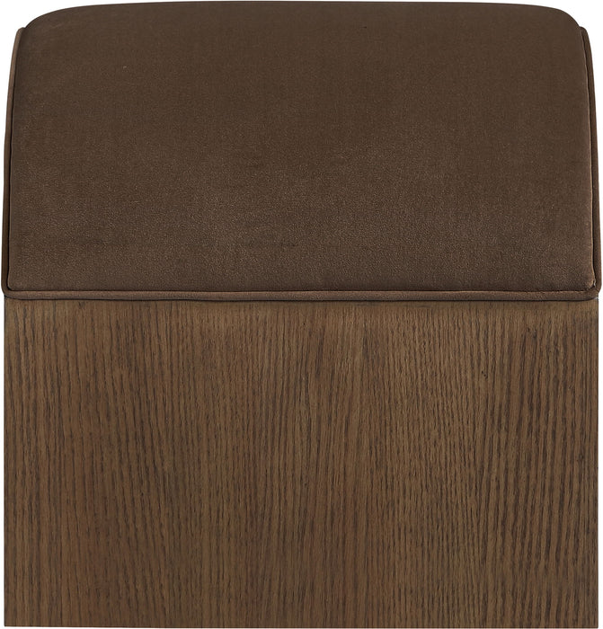 Velvet upholstered bench by Meridian Furniture featuring sleek design and plush fabric, perfect for entryway or living room seating.