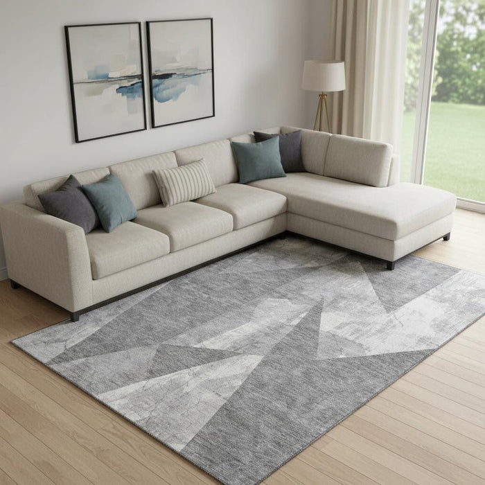 10' X 14' Abstract Geometric Washable Area Rug With UV Protection (705335) - Gray / Ivory