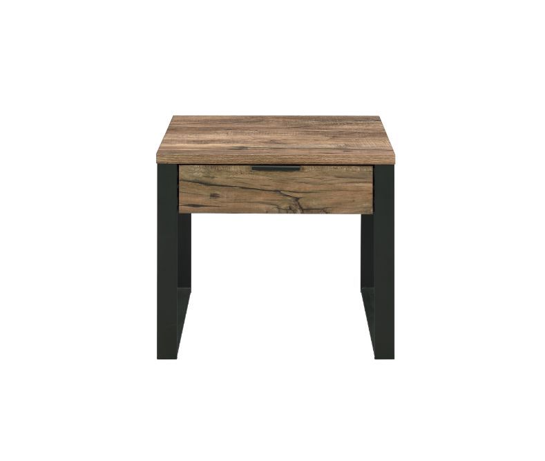 Aflo - End Table - Weathered Oak & Black Finish