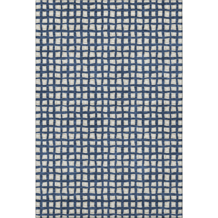 8' X 10' Transitional Geometric Washable Area Rug With UV Protection - Blue And Ivory