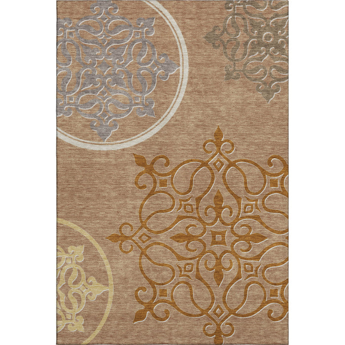 10' X 14' Floral Medallion Washable Area Rug With UV Protection (669570) - Terra Cotta / Gray / Gold