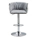 Set of two Giga gray swivel bar stools with woven backrests, footrests, adjustable height, and chrome finish for kitchen islands.