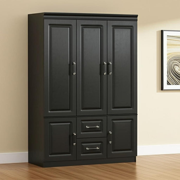 71" Wood Five Door Two Drawer Combo Dresser - Black