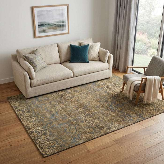 5' X 8' Wool Paisley Hand Knotted Area Rug (744167) - Brown / Gold / Blue