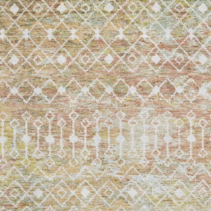 10' X 14' Geometric Washable Area Rug With UV Protection (695654) - Peach / Ivory / Gold