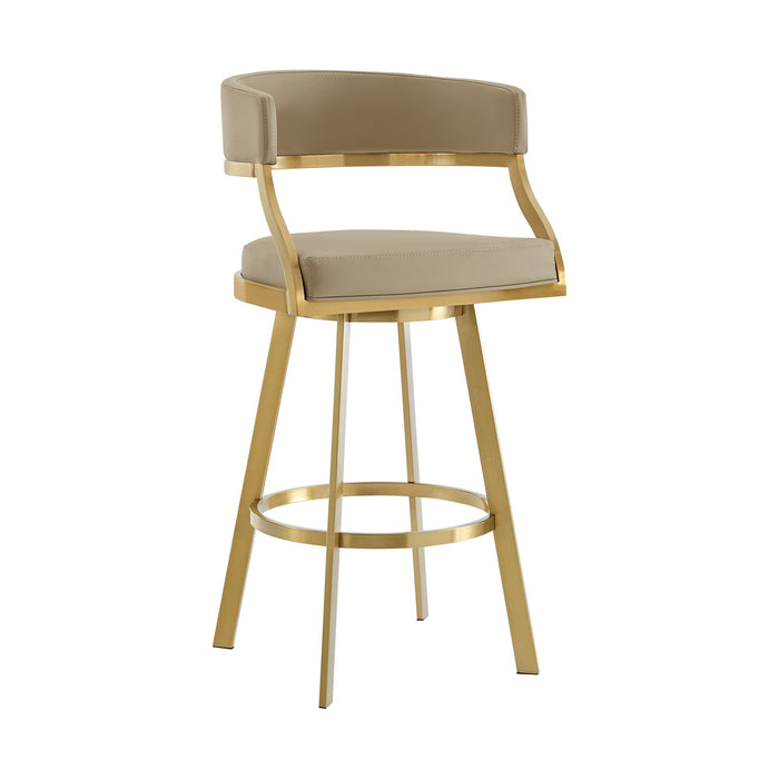 Faux Leather Stainless Steel Low Back Counter Height Swivel Bar Chair - Sand / Gold