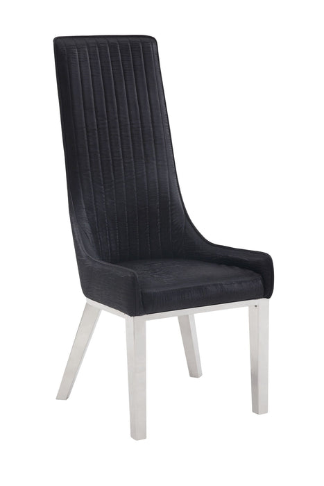 Glam Upholstered Faux Leather Dining Side Chairs (Set of 2) - Black / Silver