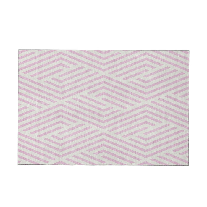 10' X 14' Geometric Washable Area Rug With UV Protection (648586) - Pink / Ivory