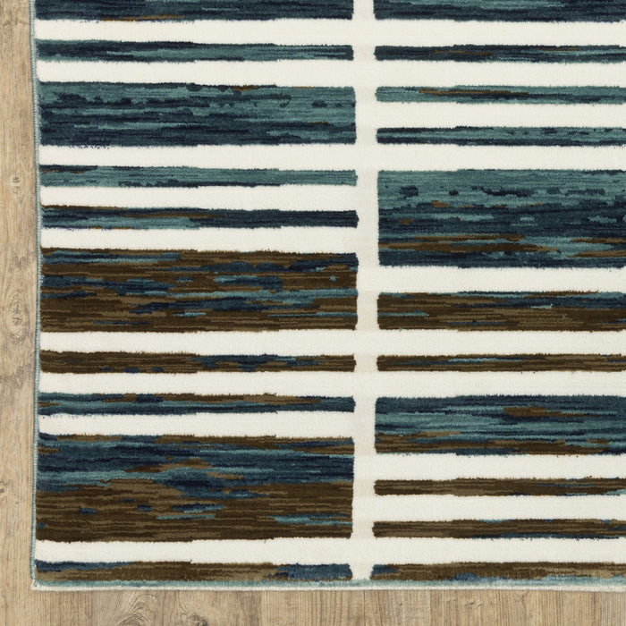8' X 11' Geometric Area Rug - Ivory And Blue