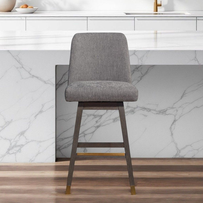 Upholstered And Solid Wood Swivel Bar Chair - Gray And Brown