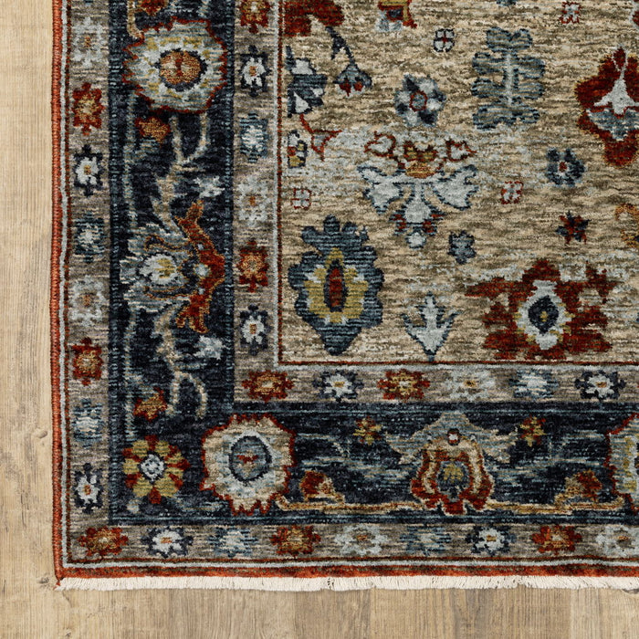 7' x 10' Oriental Power Loom Polyester Area Rug With Fringe - Blue And Beige