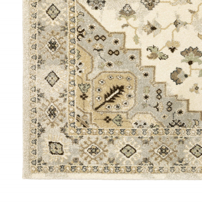 8' x 11' Oriental Power Loom Stain Resistant Area Rug - Beige Gray Tan And Brown