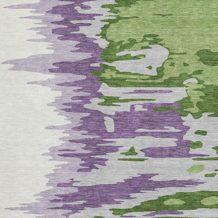 10' X 14' Abstract Washable Area Rug With UV Protection (682355) - Green / Purple / Ivory