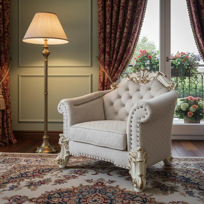 Two Tone Fabric Striped Arm Chair - Ivory And Antique Pearl