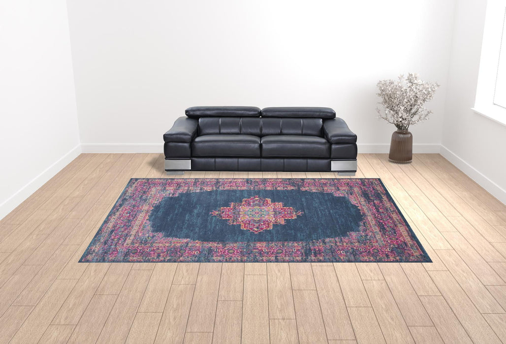 10' x 14' Moroccan Power Loom Distressed Polypropylene Area Rug - Blue