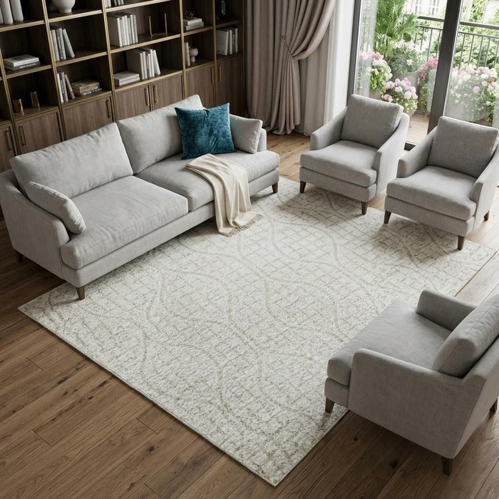 10' X 14' Geometric Washable Area Rug With UV Protection (673639) - Ivory / Beige