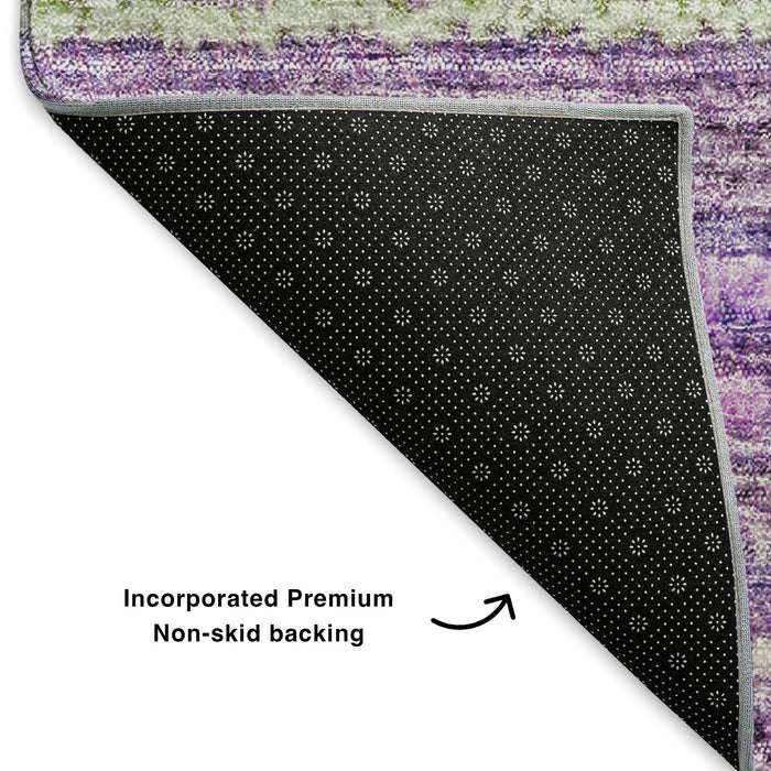 8' Striped Washable Round Rug With UV Protection (650809) - Purple / Gray