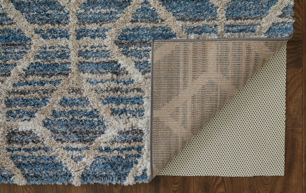 7.9' x 10' Geometric Power Loom Stain Resistant Area Rug - Blue And Ivory