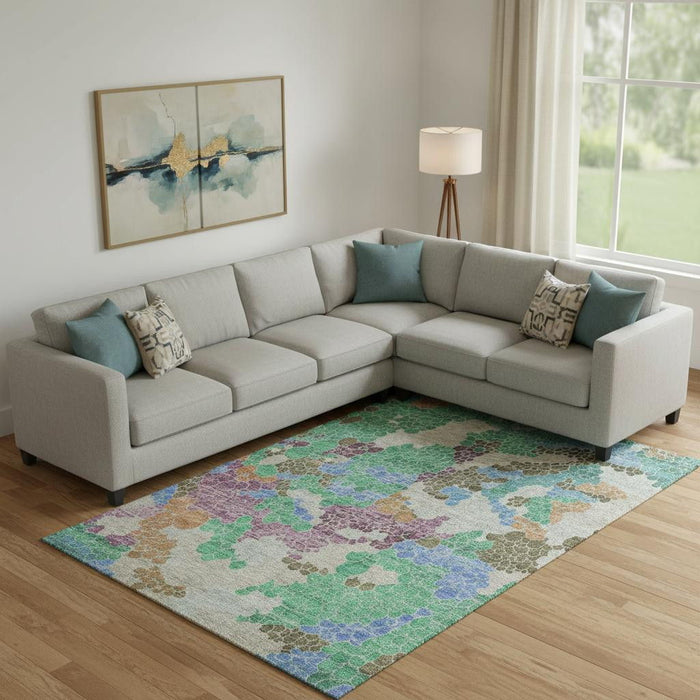 10' X 14' Geometric Washable Area Rug With UV Protection (707701) - Green / Copper / Blue