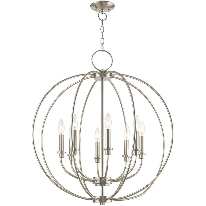 30" Eight Light Dimmable Chandelier With Shades - Nickel