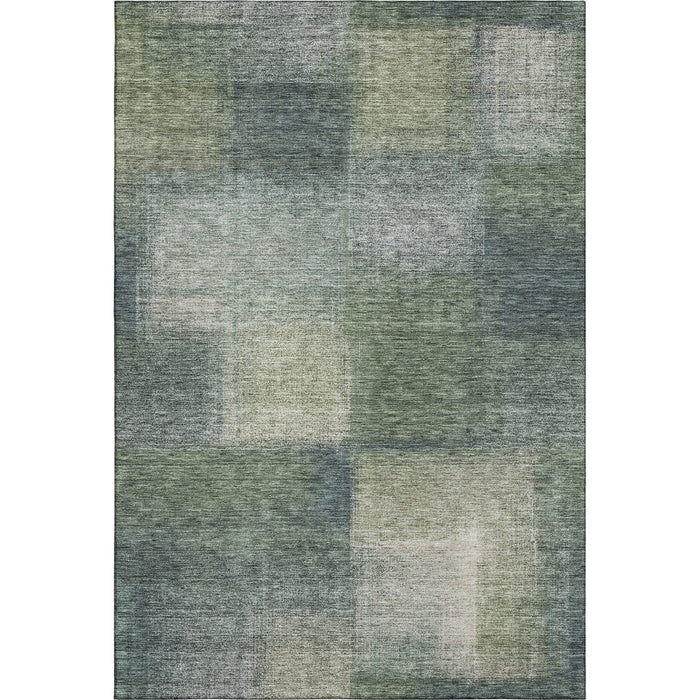 10' X 14' Abstract Washable Area Rug Polyester With UV Protection - Olive Green / Gray