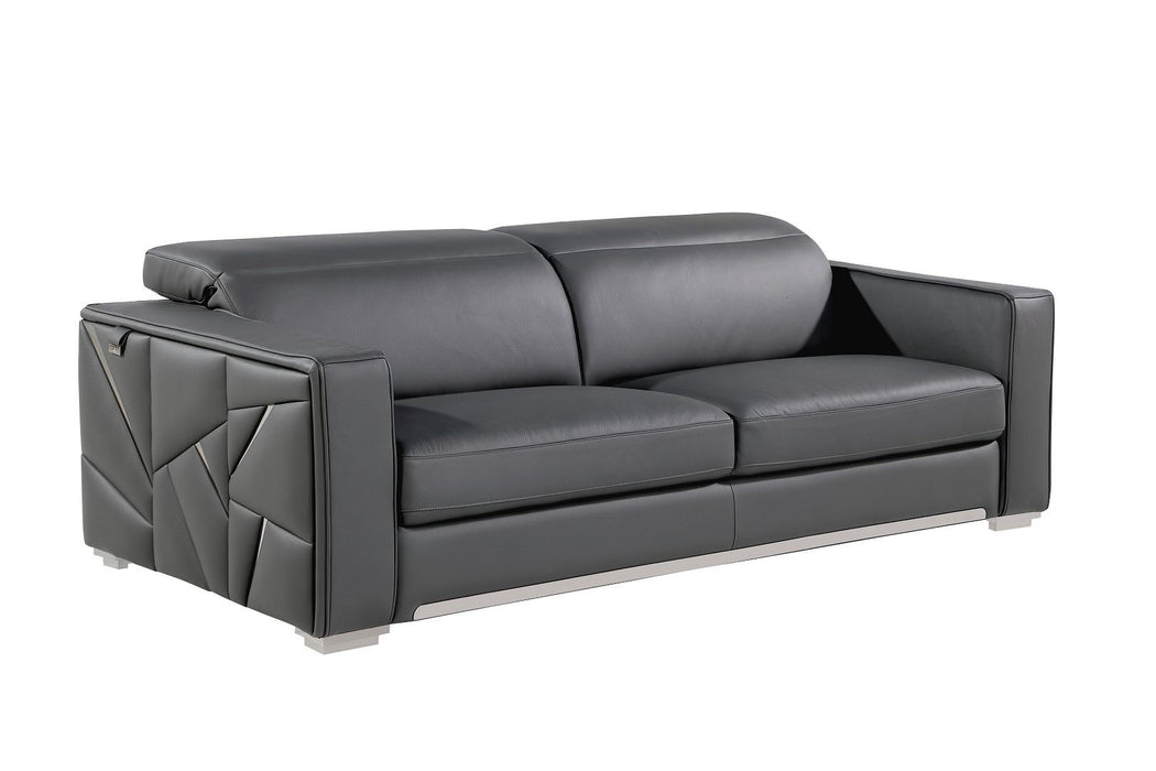 Top Grain Leather Reclining Solid Wood Sofa - Dark Gray