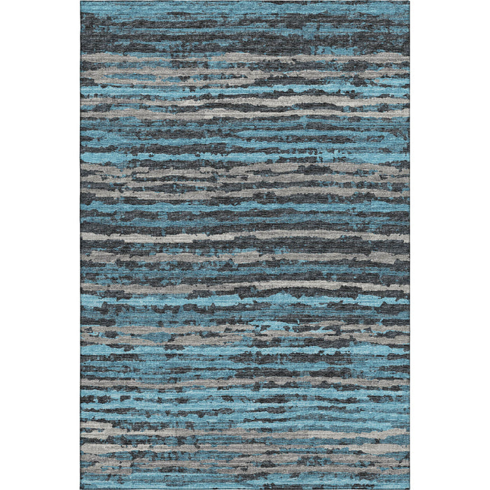 10' X 14' Striped Washable Area Rug With UV Protection - Persian Blue And Charcoal