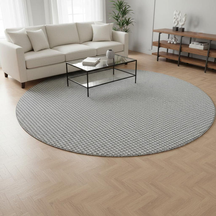 8' Houndstooth Washable Round Rug With UV Protection (645166) - Gray / Ivory