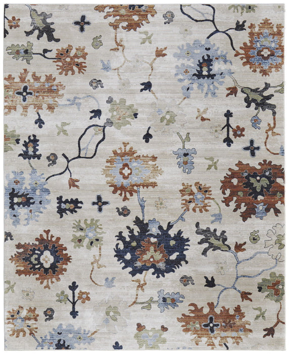 7.8' x 10.3' Floral Power Loom Area Rug - Ivory Red And Blue