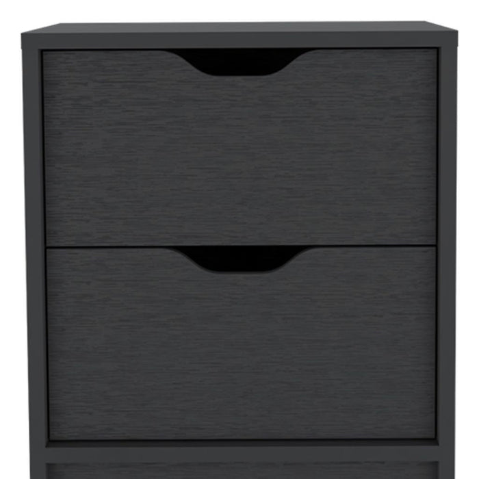 16.1" x 14.3" x 18.9" Two Drawer Faux Wood Nightstand - Black