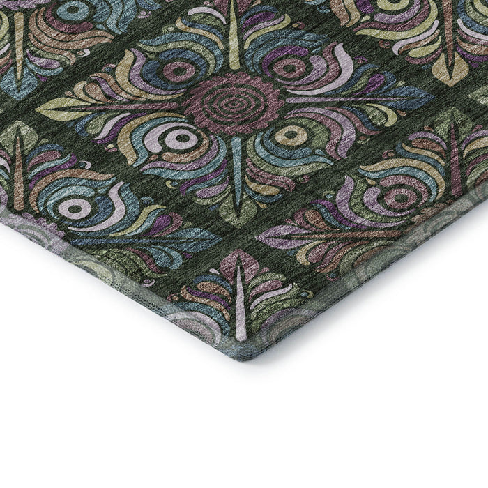 10' X 14' Medallion Washable Area Rug With UV Protection (667691) - Fern Green / Purple / Teal