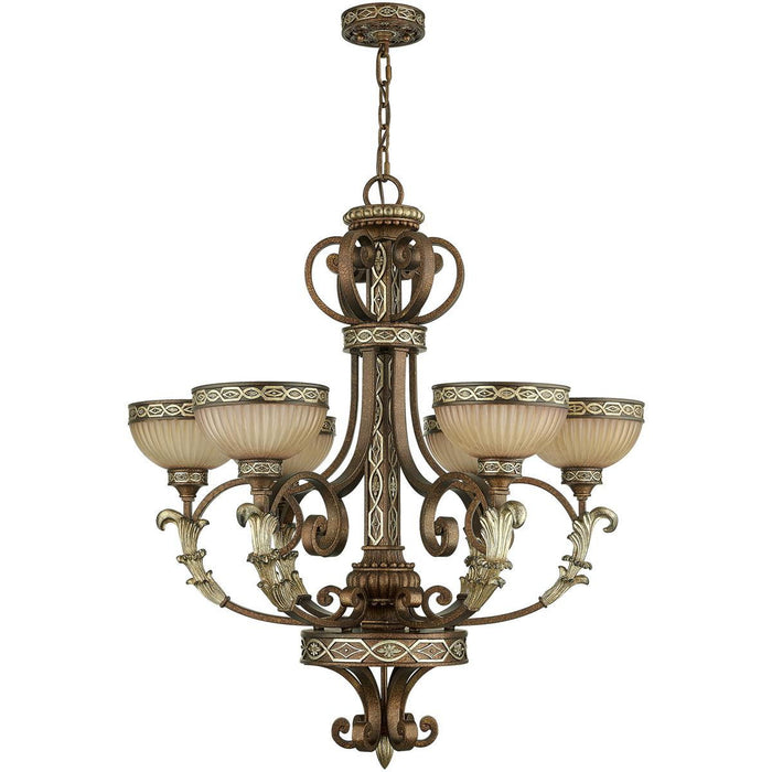 35" Six Light Metal Dimmable Chandelier With Shades - Bronze