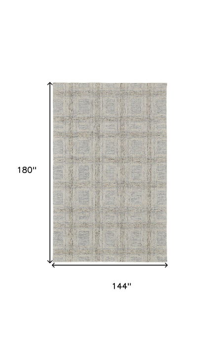 15' X 12' Wool Geometric Hand Tufted Area Rug - Ivory And Gray