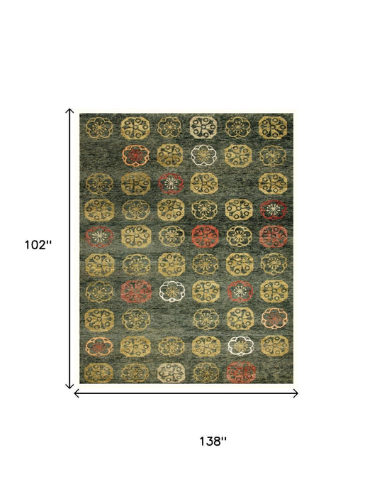 9' X 12' Floral Hand Knotted Area Rug (744338) - Yellow / Green / Orange