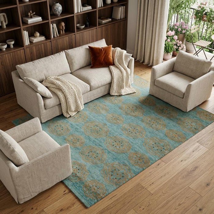 8' X 10' Floral Hand Knotted Area Rug (744263) - Blue / Green / Taupe