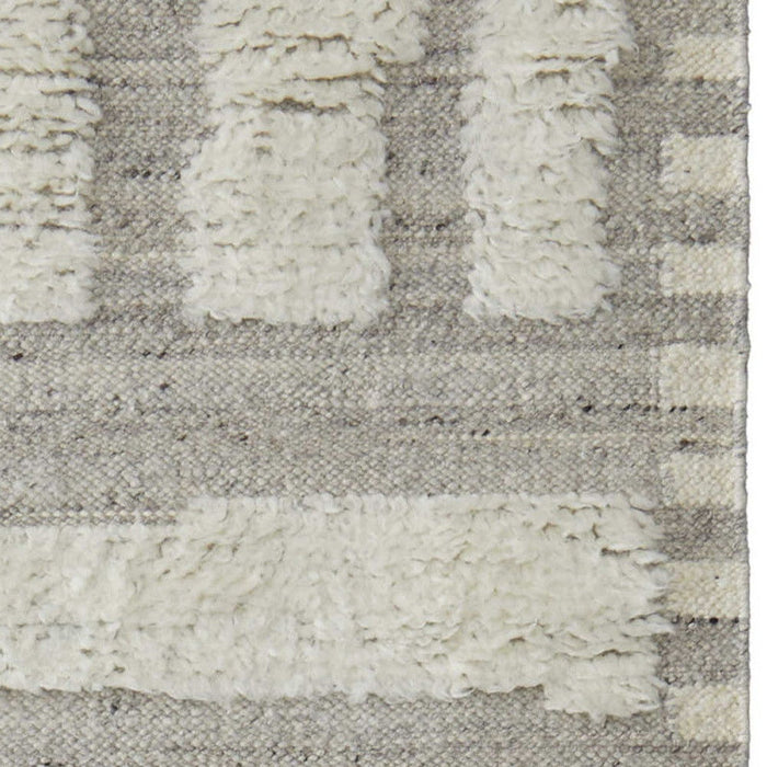 10' Wool Geometric Hand Woven Runner Rug - Gray And Ivory