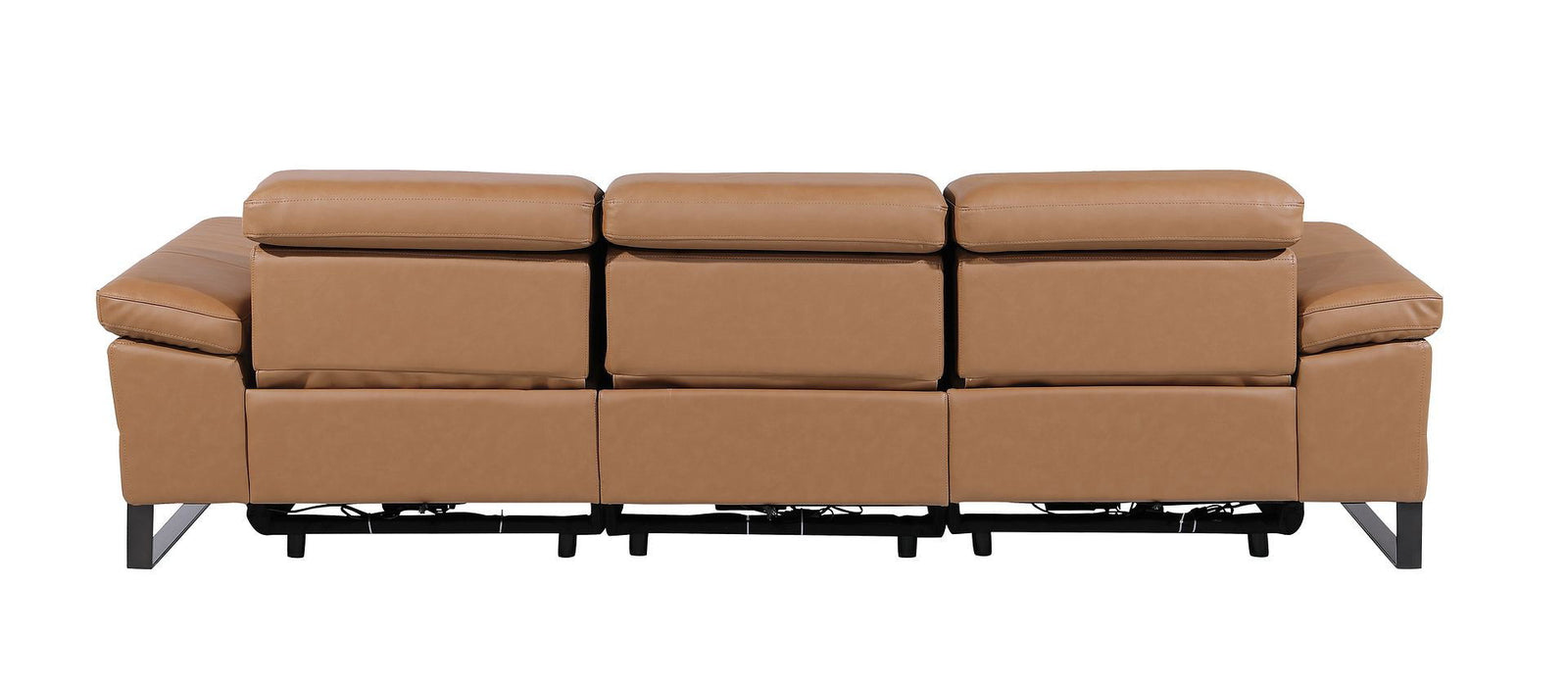 Top Grain Leather Reclining Metal USB Sofa (720337) - Chestnut
