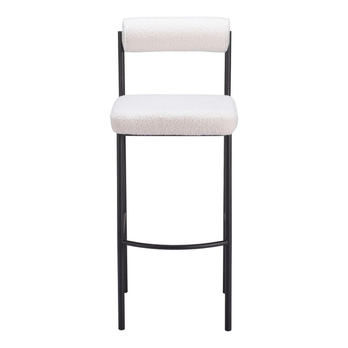 30" Shearling And Steel Low Back Bar Height Bar Chairs (Set of 2) - Ivory / Black