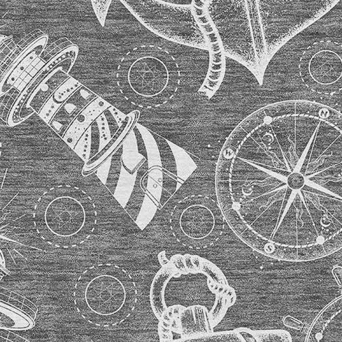 9' X 12' Nautical Washable Area Rug With UV Protection - Gray And Ivory