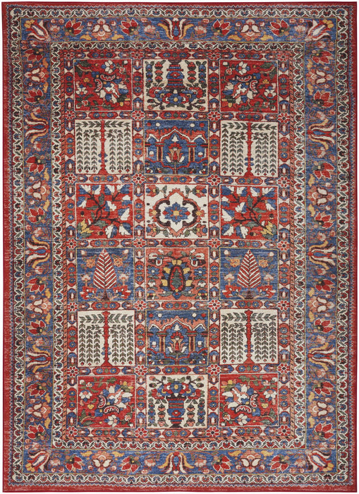 8' X 10' Oriental Distressed Non Skid Area Rug (550549) - Ivory / Red / Blue