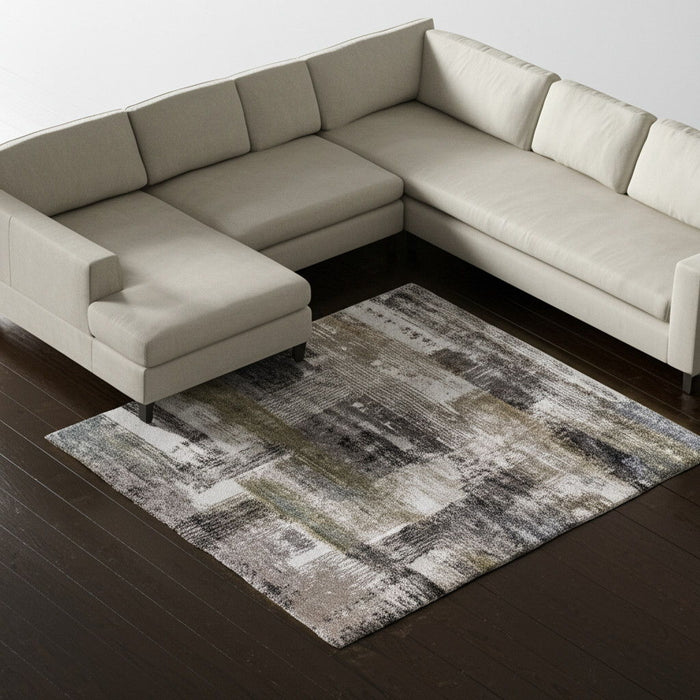7' X 10' Industrial Abstract Distressed Area Rug - Gray
